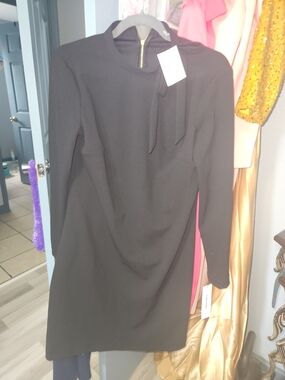 Women's Black Long Sleeve Bow-Neck Dress